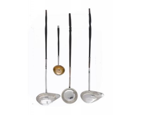 ONE AND A PAIR OF SHEFFIELD PLATE PUNCH LADLES AND A TODDY LADLE ALL WITH BALEEN HANDLE, C1785 18-24cm l Illustrated: Crosske