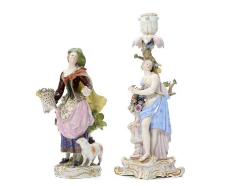 A MEISSEN CANDLESTICK FIGURE OF A CLASSICAL MAIDEN, LATE 19TH/EARLY 20TH C  29cm h, incised 2730, impressed nos, crossed swor