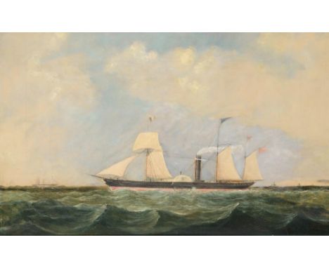 MARINE SCHOOL, 19TH CENTURY PORTRAIT OF A BRITISH PADDLE STEAMER OFF THE COAST; A STORM AT SEA  two, oil on canvas, 37 x 59.5