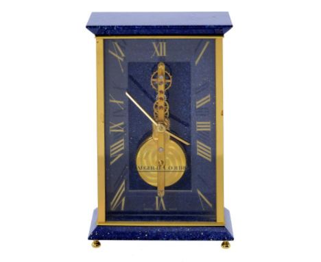 A JAEGER LECOULTRE FAUX LAPIS LAZULI EIGHT DAY TIMEPIECE, C1970  model 563, with jewelled baguette movement, 12cm h ++In fine
