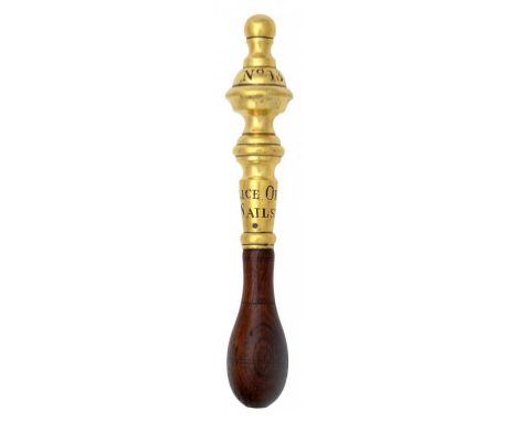 A GEORGE III BRASS TIPSTAFF  engraved on the finial No 13 and on the taperd shank POLICE OFFICE NAILSEA [Somerset], baluster 