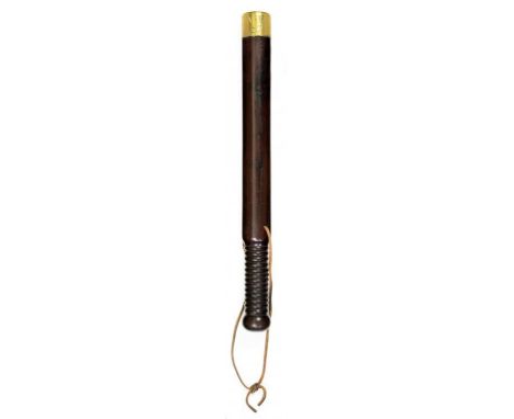 A VICTORIAN BRASS MOUNTED PADOUK TRUNCHEON the slightly domed brass collar to the head engraved V*R 27, 38cm  ++A high qualit