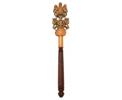 A VICTORIAN GILTMETAL TIPSTAFF  applied to either side with die stamped   arms of the City of London inscribed GUILDHALL 1866