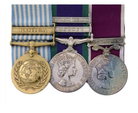 POST WORLD WAR TWO GROUP OF FOUR  United Nations Korea Medal, General Service Medal, two clasps Borneo and Northern Ireland, 