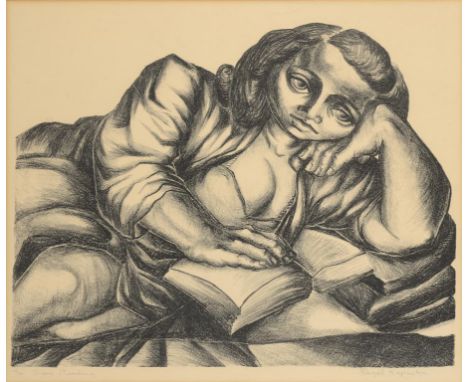 RAZEL KAPUSTIN (1908-1968) DIANE READING   lithograph, signed by the artist,    inscribed and numbered 2/30 in pencil, 35.5 x
