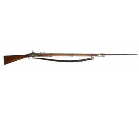 A LONDON ARMORY COMPANY P53   ENFIELD RIFLE the percussion lock stamped VR, crown, 1861 and TOWER, having folding sight, bras