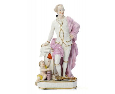 A DERBY FIGURE OF JOHN WILKES, C1820 standing at a pedestal with quill in hand and scrolls inscribed BILL OF RIGHTS  and  MAG