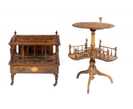 A VICTORIAN WALNUT AND BURR WALNUT VENEERED TRIPOD TABLE the round top with  pivoted candle scone, on knopped pillar with rot