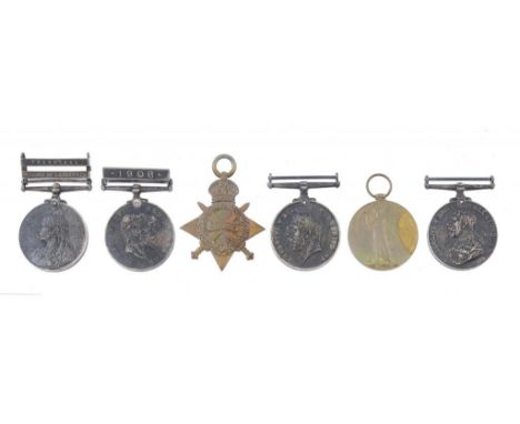 ANGLO BOER WAR GROUP OF SIX  Queen's South Africa Medal, two clasps Transvaal and Relief of Ladysmith, Natal Rebellion Medal,