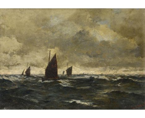 C BADE HOMEWARD BOUND  signed, signed again and inscribed on the stretcher, oil on canvas, 24 x 34cm ++Varnish dark, small pa