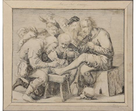 FOLLOWER OF ABRAHAM BLOEMAERT A SOLDIER AND ANOTHER MAN IN CONVERSATION WATCHED BY THREE OTHERS pen, ink and grey wash, 19.5 
