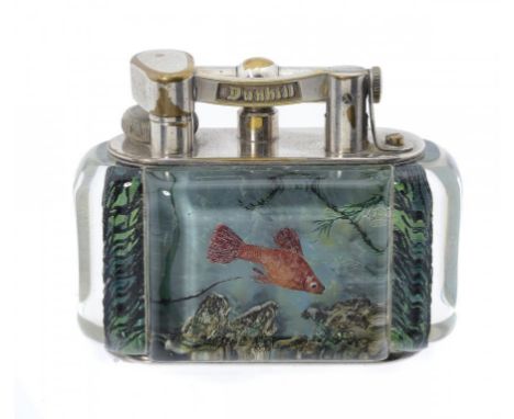 A DUNHILL CHROMIUM PLATED BRASS AND LUCITE AQUARIUM LIGHTER, MID 20TH C 7.5cm h ++Typical light wear to the plating on the me