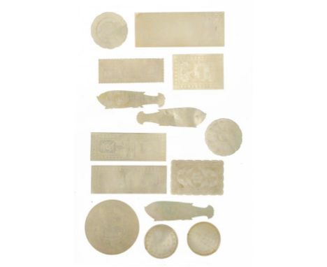 ONE HUNDRED AND FORTY SIX CHINESE EXPORT MOTHER OF PEARL COUNTERS, EARLY-MID 19TH C various shapes, engraved with flowers or 