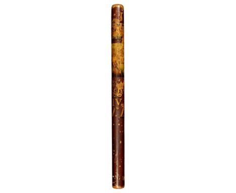 A GEORGE IV PAINTED WOOD SHORT STAFF, 1823  painted with crown, GR cipher IV and Dover divided by the polychrome scene of St 