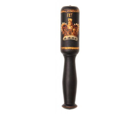 A GEORGE III PAINTED WOOD  TIPSTAFF,  C1800   in the form of a truncheon, painted with crown and G III R, 14cm, in contempora
