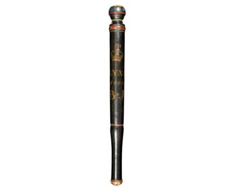 A GEORGE III PAINTED WOOD TRUNCHEON, DATED 1808  with bulbous head and painted with crown and GIIIR, inscribed LYNG [Norfolk]