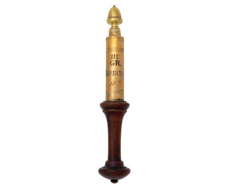 A GEORGE III SOLID BRASS TIPSTAFF   with acorn finial, engraved GIIIR BOURTON N,  spool turned maghogany handle, 24.5cm  ++Mi