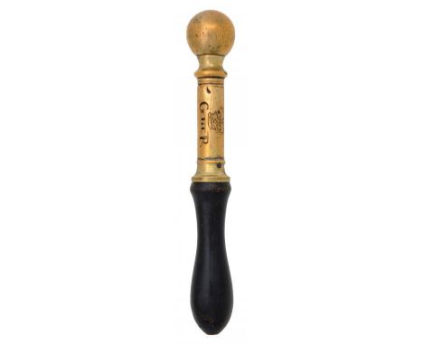 A GEORGE III BRASS TIPSTAFF  the  solid brass ball finial engraved with crown and inscribed lengthways GIIIR Letterkenny [Cou