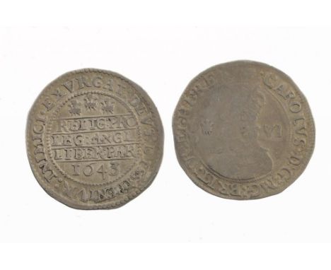 CHARLES I, OXFORD, SIXPENCE, 1643, Declaration type, 2.9gm, almost Fine/almost Very Fine, portrait slightly weak