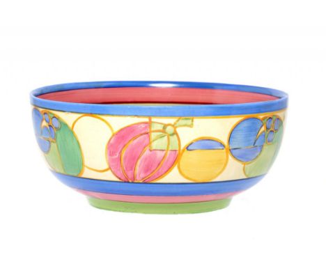 CLARICE CLIFF. AN A J WILKINSON MELON PASTEL BOWL, C1930 21cm diam, printed mark ++White flaking to the blue bramble in the w