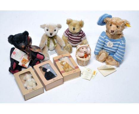 A group of Teddy Bears comprising Steiff 1907 Classic Series 027659 wearing a blue and white striped knitted outfit 26cm (10"