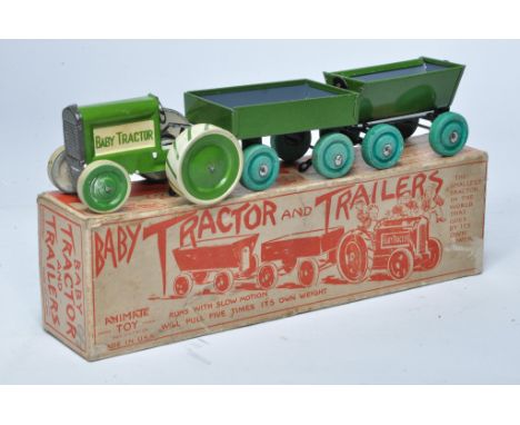 Animate (USA) tinplate farm toy issue comprising Tractor and twin trailer set. Displays very good in generally good original 