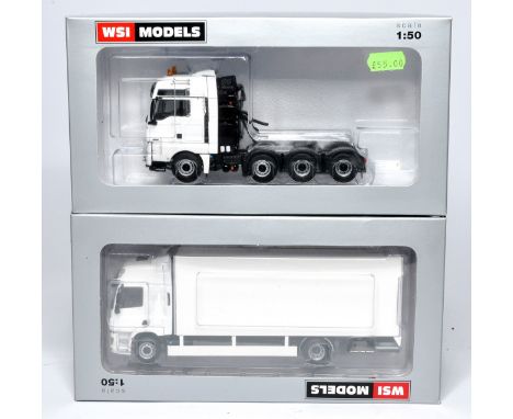 WSI 1/50 diecast model truck issues comprising DAF Rigid and MAN TGXX Tractor unit, blank canvas liveries. In boxes. 