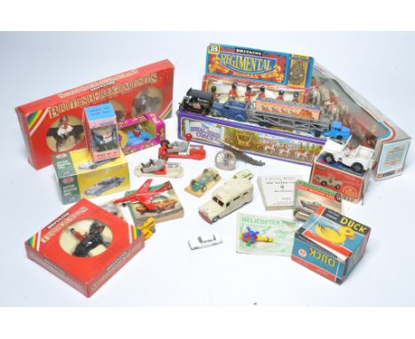 A misc assortment of vintage toys to include Britains Figure Sets, plastic vehicles inc Lego, mechanical toys, royal themed c