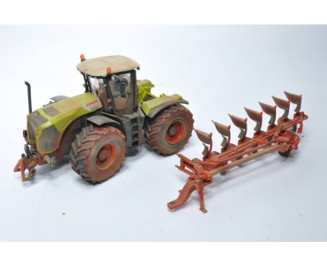 Siku duo of weathered 1/32 farm model issues comprising Claas Xerion tractor plus Kverneland Plough. 