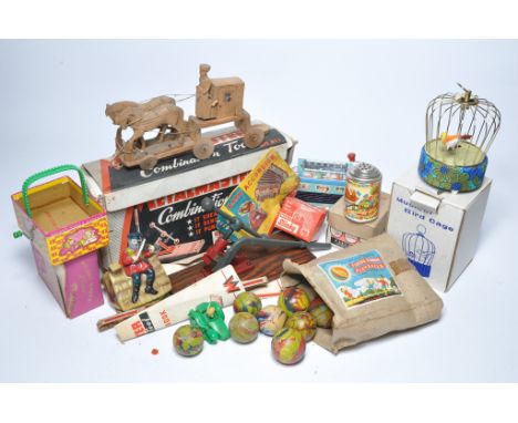 An eclectic mix of vintage children's toys to include Metalmaster (well-used) plus various musical themed toys, some with ori