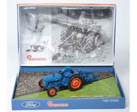 Universal Hobbies 1/32 farm model issue comprising Fordson Super Dexta tractor with Ransomes plough. No obvious sign of fault