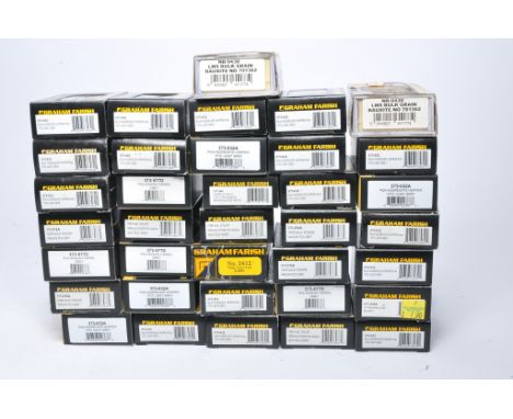 N Gauge Model Railway comprising 36 boxed rolling stock / wagon issues from (mostly) Graham Farish. Look to be without obviou