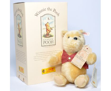 Steiff Teddy Bear Winnie the Pooh 651489 1999 Limited Edition 9821 of 10,000. Blonde mohair, fully jointed, red buttoned wais