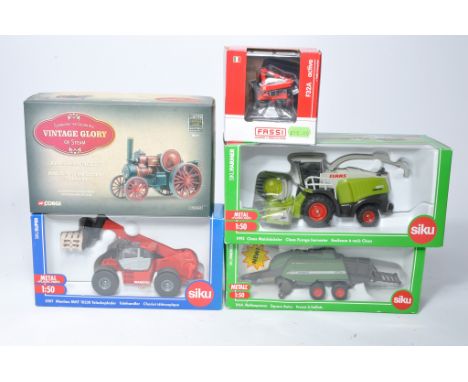 An assortment of 1/50 diecast farm and commercial models from Siku, Conrad and IMC. All boxed. 