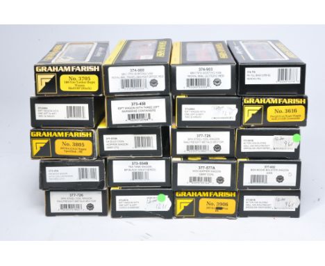 N Gauge Model Railway comprising 20 boxed rolling stock / wagons from Graham Farish. Look to be without obvious sign of fault