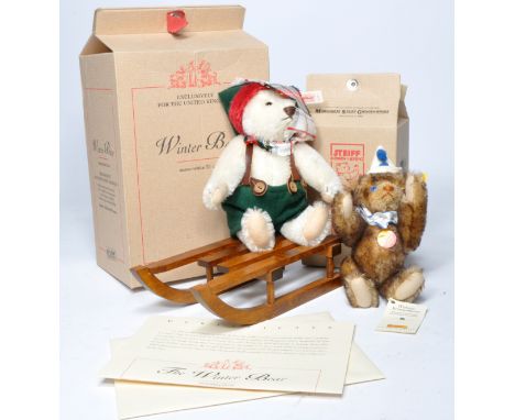 A pair of Steiff bears to include Winter Bear 654817 Limited Edition 1242 of 4000 pieces. Snow-white mohair 21cm (8.25") ridi