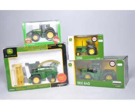 A group of four 1/32 John Deere Model Tractor issues from Siku and Britains. Look to be without obvious sign of fault. 