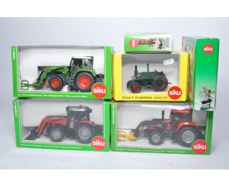 An assortment of Siku 1/32 diecast farm models including both tractor and implement issues, as shown. Excellent in boxes. 