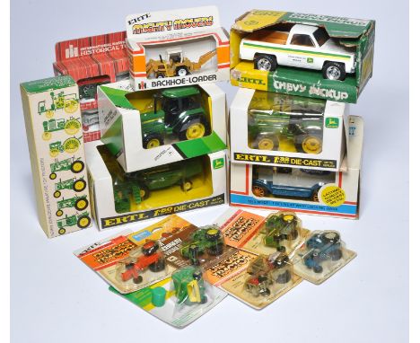 An interesting assortment of mostly Ertl Farm related models including various scales and of John Deere Theme, as shown. Trac