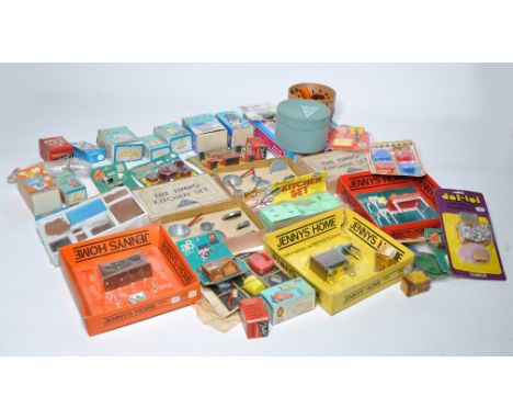 An impressive array of vintage Dolls House Furniture Sets comprising various makers of plastic and metal issues. Includes two