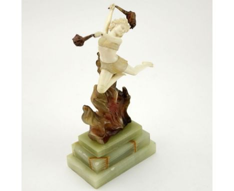 After: Johann Philipp Ferdinand Preiss, German (1882 - 1943) "Flame Leaper" Ivory and Resin Figurine on Onyx Base. Unsigned. 