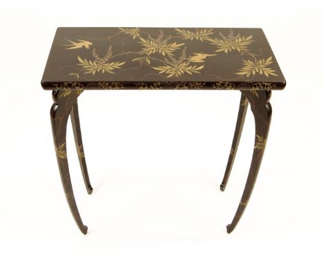 Japanese Gilt Black Lacquer Console Table together with Matching Two Part Wall Bracket. Table legs are removeable, bracket ka