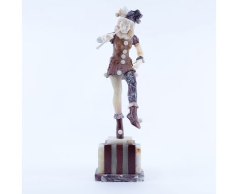Antique Art Deco Marble, Onyx Harlequin Sculpture. Unsigned. Good condition. Measures 20-1/4" H. We Will Not Ship This Item O