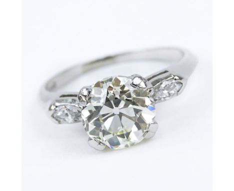 Art Deco Approx. 2.40 Carat Old European Cut Diamond and Platinum Engagement Ring. Diamond J-K color, VS1 clarity. Stamped Pl