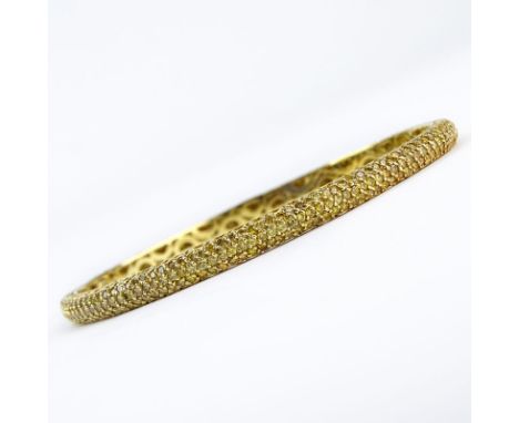Approx. 6.0 Carat Pave Set Fancy Yellow Diamond and 18 Karat Yellow Gold Bangle Bracelet. Diamonds VVS1-SI1 clarity. Stamped 