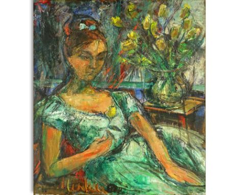 Attributed to: Sigmund Menkes, Polish (1896 - 1986) Oil on canvas "Portrait Of A Woman". Signed lower left. Good conserved co