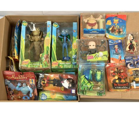 Quantity of Disney related figures, to include Bugs Life room guards, Mattel Aladdin &amp; Genie, Toy Story, 101 Dalmatians, 