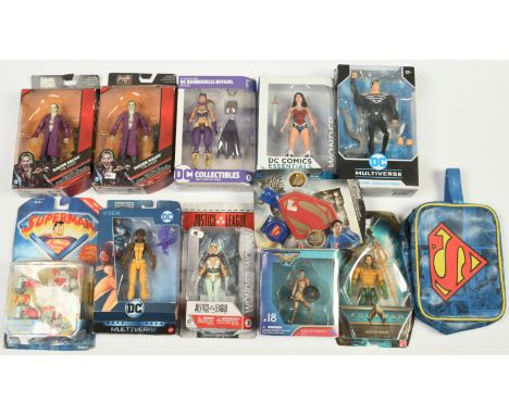 Quantity of DC Comics related action figures and others, to include Mattel Suicide Squad Joker, DC Collectibles DC Bombshells