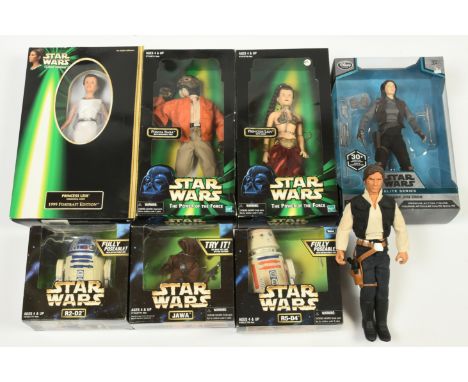 Kenner, Disney Star Wars 12inch Action Figures, Princess Leia (Jabba Prisoner with chain) in mixed lot. Packaging condition v