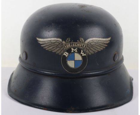 * WW2 German Luftschutz Gladiator Pattern Steel Helmet Reputed to be For the BMW Factory, an original Luftschutz gladiator pa